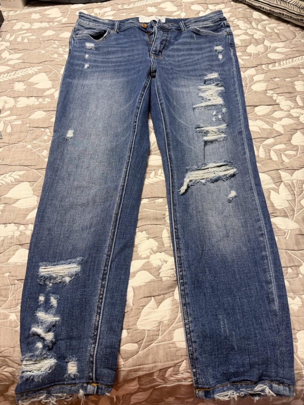 Blue Distressed Women's Straight-Leg Jeans
